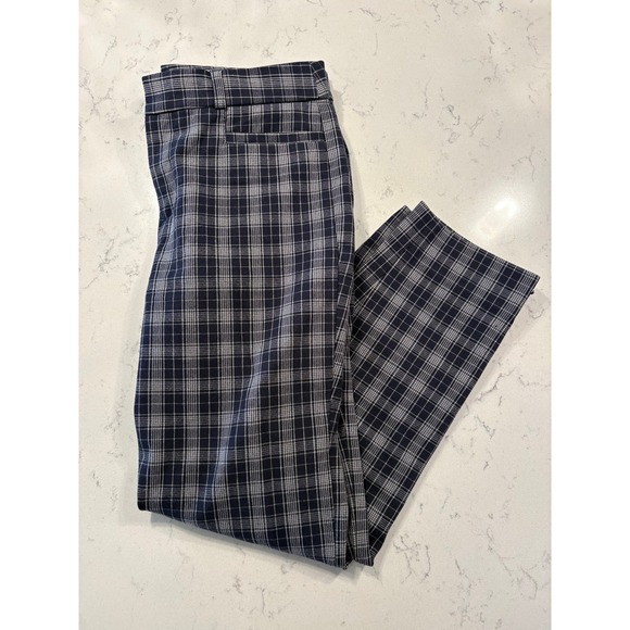 Banana Republic Sloan Petite Plaid Dress Pants Navy Blue White Ankle Trousers 4P - Picture 1 of 9